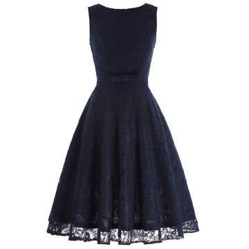 Belle Poque ärmellosen V-Back Navy Blue Lace A-Line Party Picknick Kleid Retro Vintage Spitze Frauen Sommerkleid BP000272-2